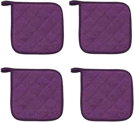 Cotton Pot Holders Cotton Made Machine Washable Heat Resistant Everyday Kitchen Basic Terry Pot Holder, Hot Pads, Trivet for Cooking and Baking Set of 4 (Eggplant)