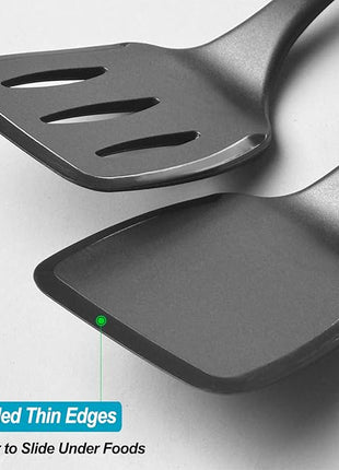 600˚F Heat Resistant Silicone Spatula Set, 13.6" Kitchen Spatula Turners for Non Stick Cookware, Flexible Spatulas with Thin Edges, Seamless Cooking Utensils for Fish, Eggs, Pancakes, BLACK