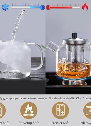 50OZ Glass Teapot With Infuser, Tea Pot for Stove Top, 1500ML Glass Tea Cup With Infuser and Lid, Microwave and Dishwasher Safe