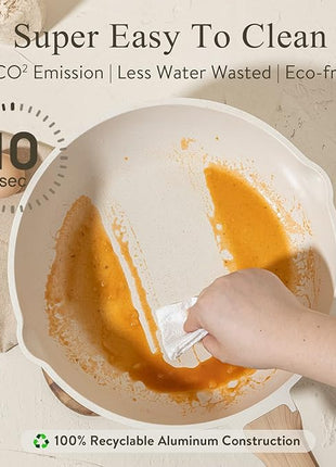 CAROTE 12Inch Nonstick Deep Frying Pan with Lid, 5.5 Qt Jumbo Cooker Saute Pan with Pour Spout, Skillet Induction Cookware, Non Stick Cooking Pan Kitchen Pan PFOA Free, White Granite