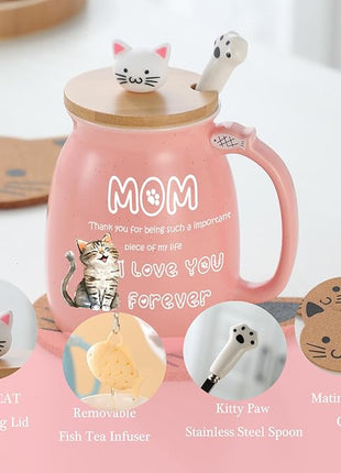 Christmas Gifts for Mom Stocking Stuffers for Mum Cute Ceramic Coffee Mug with Lid Fish Infuser Tea Cup Pink Stuff Best Mom Mama Gifts Mother Day Present Thank you Birthday Gifts from Daughter Son