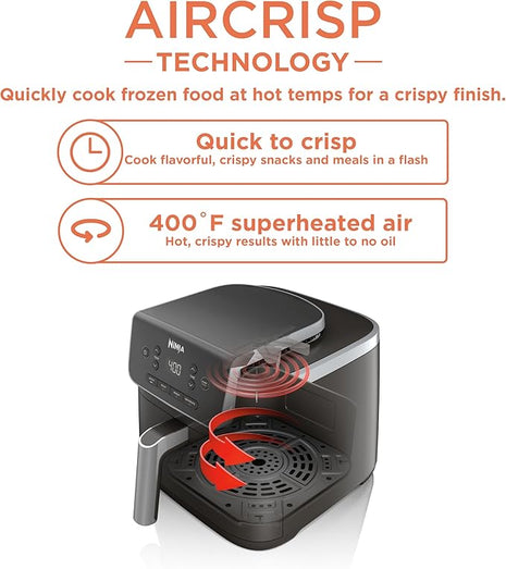 Ninja | Air Fryer | 4-in-1 Pro Air Fry, Roast, Reheat, Dehydrate | 5QT Capacity fits up to 4lbs of French Fries | 400F Max Temp | Nonstick Basket & Crisper Plate | 120V | Grey | AF141