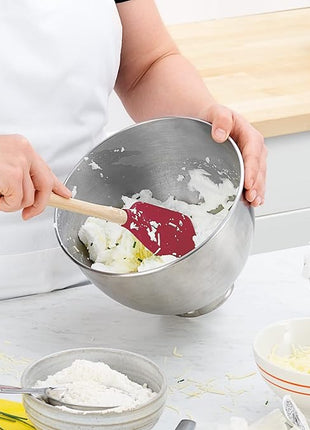 Tovolo Silicone Spatula with Wooden Handle Set of 5 Piece Silicone Kitchen Utensil Set Spoonula Jar Scraper Mini Spatula and Spoonula for Cooking Baking Mixing Folding Cayenne Red