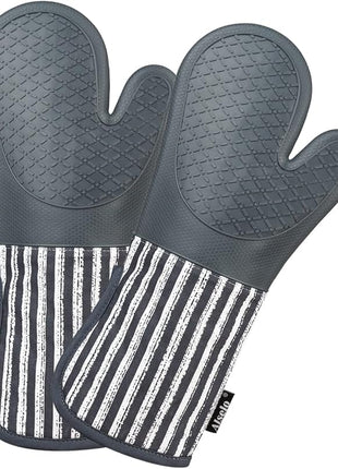 Silicone Oven Mitts Heat Resistant 932℉ with Waterproof & Non-Slip Kitchen Mittens, Set of 2 Extra Long Oven Gloves with Soft Cotton Terry Lining for Baking Cooking Barbecue