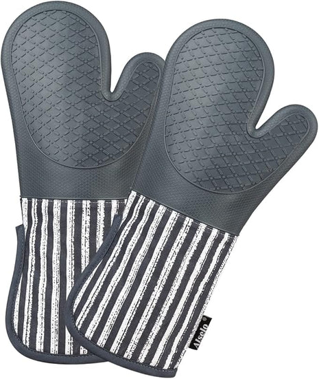 Silicone Oven Mitts Heat Resistant 932℉ with Waterproof & Non-Slip Kitchen Mittens, Set of 2 Extra Long Oven Gloves with Soft Cotton Terry Lining for Baking Cooking Barbecue
