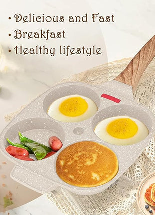 Egg Pan, Egg Frying Pan with Lid Nonstick 4 Cups Pancake Pan Fried Egg Pan for Breakfast, Gas Stove & Induction Compatible (White)