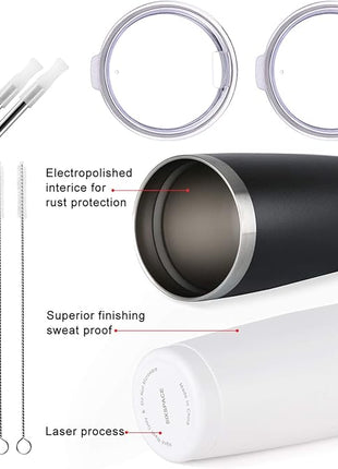 Wedding Anniversary for Couple Friend Lovers Cups Stainless Steel Wine Tumbler Travel Mug with Straw and Lid,2 Pack (4.blackwhite)