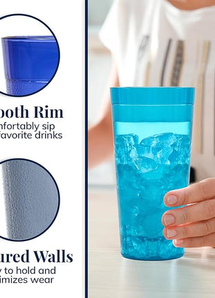 US Acrylic Cafe Plastic Reusable Tumblers (Set of 16) 20-ounce Water Cups Coastal Colors | Restaurant Style Drinking Glasses Value Set, Stackable, BPA-free, Made in the USA | Top-rack Dishwasher Safe