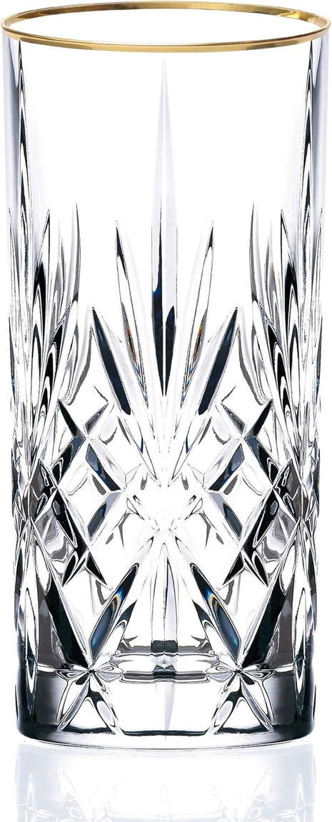 Lorren Home Trends Siena Collection Crystal Water Beverage or Ice Tea Glass with Gold Band Design, Set of 4,12 ounces