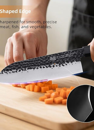 FINDKING Dynasty Series Japanese Santoku Knife, Professional Kitchen Knife, 9Cr18MoV High Carbon Steel Blade, African Rosewood Octagonal Handle, for Meat, Fruits, Vegetables, 7 Inches