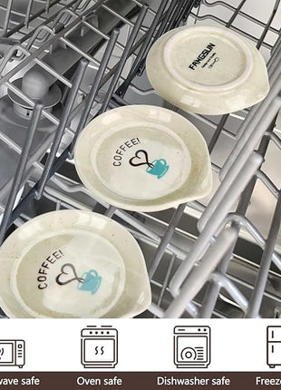 FANGSUN Coffee Spoon Rest, Mini Spoon Holder for Countertop Decor, Farmhouse Ceramic 3.5-Inch Small Teaspoon Rest for Coffee Bar Accessories, White