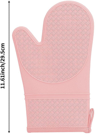Hovico Silicone Oven Mitts, Heat Resistant 500F Kitchen Mitts 2PCS, 11.6" BPA-Free Soft Baking Gloves, Non-Slip Grip Oven Gloves with Soft Cotton Lining for Kitchen Cooking Baking BBQ - Pink