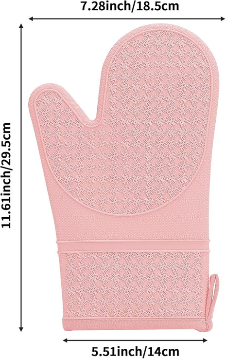 Hovico Silicone Oven Mitts, Heat Resistant 500F Kitchen Mitts 2PCS, 11.6" BPA-Free Soft Baking Gloves, Non-Slip Grip Oven Gloves with Soft Cotton Lining for Kitchen Cooking Baking BBQ - Pink
