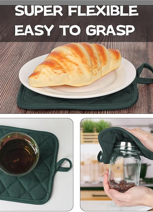 Oven Mitts and Pot Holders Set, Pack of 4, Heat Resistant Silicone Kitchen Mini Oven Mittens for 500 Degrees, Mini Oven Gloves and Hot Pads for Baking Grilling Barbecue Microwave Machine Washable