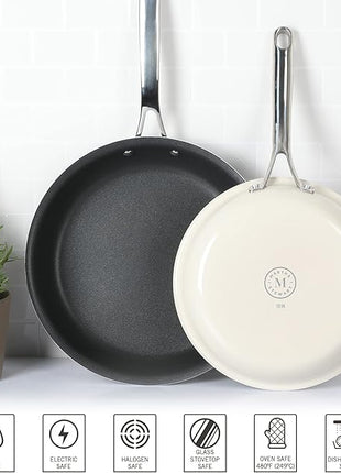 Martha Stewart Lockton 2 Piece 10" & 12" Heavy Gauge Aluminum Premium Nonstick Fry Pan Set - Linen