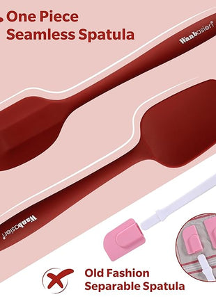 Wanbasion 5 Piece Premium Silicone Spatula Set Heat Resistant, Kitchen Spatula Set Dishwasher Safe for Nonstick Cookware Cooking Mixing Deep Red