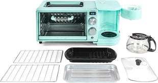 Nostalgia 3-in-1 Retro Breakfast Station - Includes 5 Cup Coffee Maker, Non-Stick Ceramic Griddle, and 4-Slice Toaster Oven - Built-In Timer, Reusable Coffee Filter, Space-Saving Design - Aqua