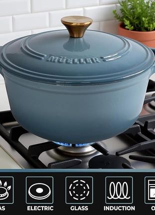Cast Iron Pot Dutch Oven, Heavy-Duty, Oven-Safe up to 500° F & Across All Cooktops, Bread Pan with Lid & Knob, Cast Iron Cookware, Blue Kitchen Accessories, Mineral Blue