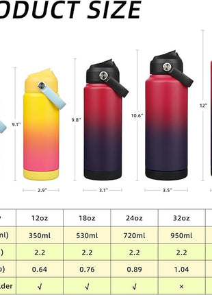 BJPKPK Insulated Water Bottle with Straw Lid, 12oz Thermo Water Bottles with Soft Nozzle, Flex Handle & Non-slip Boot, BPA Free Leak Proof Stainless Steel Metal Thermo, Tumblers, Cups,Rainbow