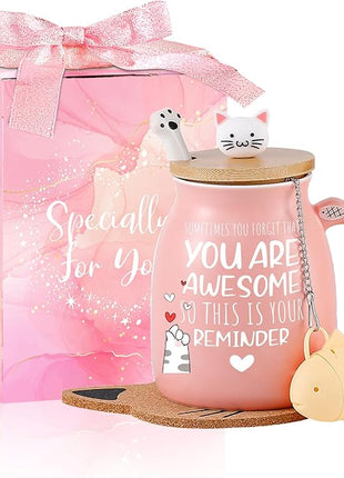 BigNoseDeer Thank You Gifts for Women Cute Cat Coffee Mug Birthday Friendship Christmas Gift for Women Female Mom Cat Lovers Present Kawaii Stuff Funny Tea Cup Stocking Stuffers White Elephant Gifts