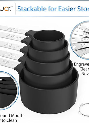 TILUCK Measuring Cups & Spoons Set, Stackable Cups and Spoons, Nesting Measure Cups with Stainless Steel Handle, Kitchen Gadgets for Cooking & Baking (Black)