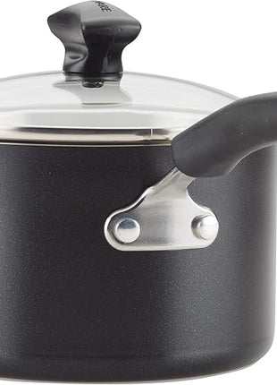 Farberware Cookstart DiamondMax Nonstick Cookware/Pots and Pans Set with Glass Lids, Dishwasher Safe, Includes Baking Pan and Kitchen Cooking Tools, 15 Piece - Black