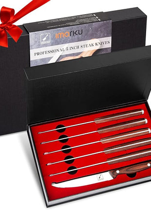 imarku Steak Knives Set of 6, Japanese HC Steel Premium Serrated Steak Knife Set with Ergonomic Handle and Gift Box, Home Essential, Best Chrismas Gifts for Women and Men