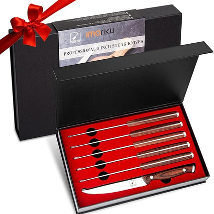 imarku Steak Knives Set of 6, Japanese HC Steel Premium Serrated Steak Knife Set with Ergonomic Handle and Gift Box, Home Essential, Best Chrismas Gifts for Women and Men