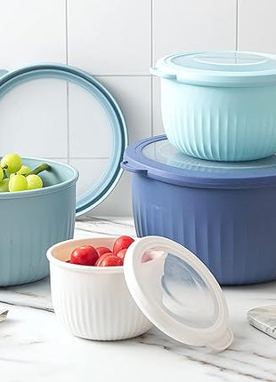 COOK WITH COLOR Prep Bowls with Lids- Wide and Deep Nesting Plastic Small Mixing Bowl Set with Lids, 8 Piece Set - Deep Bowls, Blue