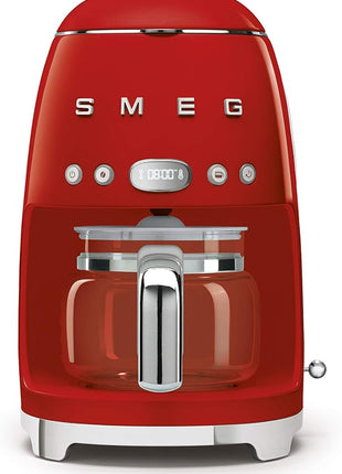 Smeg 50's Retro Style Aesthetic Drip Coffee Machine with 10 Cup Glass Carafe, Auto Start Feature, Keep Warm Plate, and Two Coffee Strength Settings (Red)
