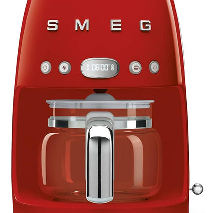 Smeg 50's Retro Style Aesthetic Drip Coffee Machine with 10 Cup Glass Carafe, Auto Start Feature, Keep Warm Plate, and Two Coffee Strength Settings (Red)