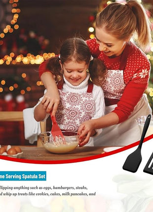 Mini Silicone Brownie Serving Spatula Set Flexible Non Stick Serve Turner Heat Resistant Cooking Spatula for Flip Eggs Crepe Steak Pizza Kitchen Utensil (Black)