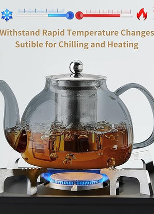 40OZ (1200ML) Glass Teapot with Infuser Stovetop Safe, Clear Glass Tea Pot Kettle, Borosilicate Tea Pot with Infusers Filter for Loose Tea, Tea Kettle Dishwasher Safe (Black)