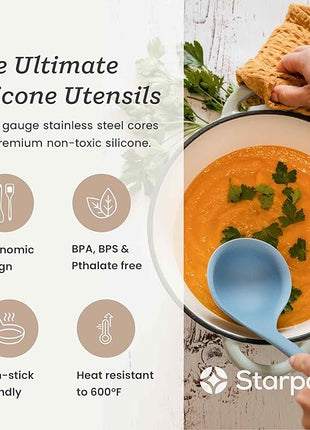 Starpack 'Like a Boss' XL Premium Silicone Cooking Utensils Set (6 Pcs) 13" - Heat Resistant Kitchen Utensils 600°F - Non-Stick Silicone Utensil Set - Large Kitchen Utensils Set for Cooking & Serving