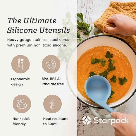 Starpack 'Like a Boss' XL Premium Silicone Cooking Utensils Set (6 Pcs) 13" - Heat Resistant Kitchen Utensils 600°F - Non-Stick Silicone Utensil Set - Large Kitchen Utensils Set for Cooking & Serving