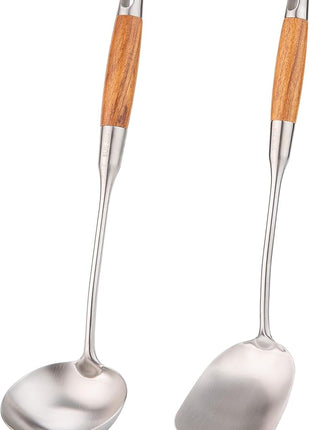 Wok Spatula and Ladle,304 Stainless Steel Utensils.Suitable for home use, hotel, restaurant.13.7-15Inch
