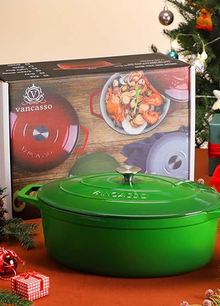 vancasso Enameled Cast Iron Dutch Oven, 9.3 Quart Dutch Oven Pot with Lid, Oval Dutch Oven Cast Iron Pot with Non Stick Enamel Coating for Bread Baking