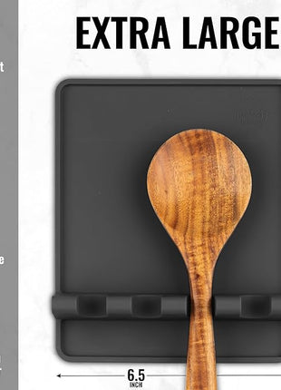 Zulay Kitchen Extra Large Silicone Utensil Rest with Drip Pad for Multiple Utensils - BPA-Free Heat-Resistant Spoon Rest & Spoon Holder for Stove Top - Kitchen Utensil Holder for Spoon - Black