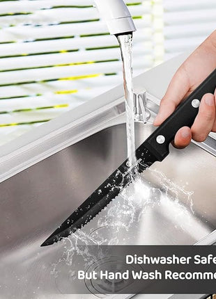 G.a HOMEFAVOR Steak Knife Set: 8-Piece Stainless Steel Sharp Serrated Knives Set with PP Handle for Kitchen, Full Black