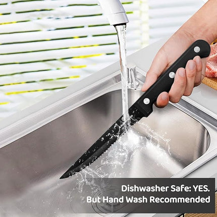 G.a HOMEFAVOR Steak Knife Set: 8-Piece Stainless Steel Sharp Serrated Knives Set with PP Handle for Kitchen, Full Black