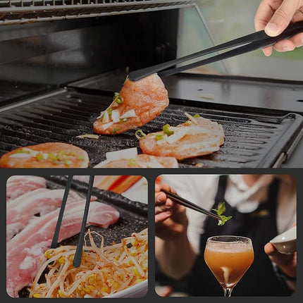 HOTEC Kitchen Tweezers Tongs Stainless Steel Professional Chef Tweezers, Set of 2-12inch Extra-Long Food Tongs for Cooking,Grill and Baking