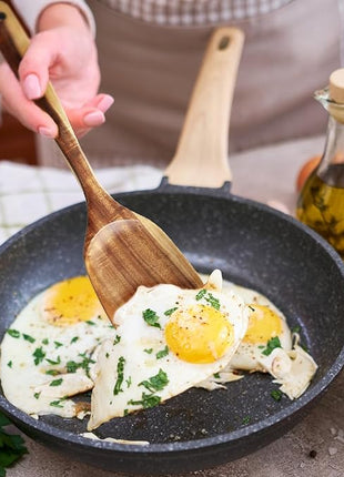 FJNATINH Large Wooden Wok Spatula, 13 Inch Natural Teak Long Handle Turner Coated Natural Resin, Handmade for Non-stick Cookware