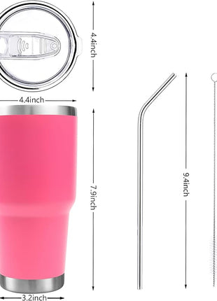 Toopify 30 oz Stainless Steel Insulated Tumbler Travel Mug with Straw Slider Lid, Cleaning Brush, Double Wall Vacuum (Hot Pink)