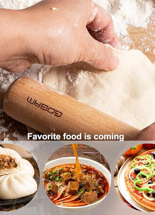GOBAM Wood Rolling Pin, Large - Dough Roller for Pasta, Cookies, Pie, Pizza, Chapati, Fondant, Rolling Pins for Baking, Bread Making Tools and Supplies - 14.5 x 1.6 Inches