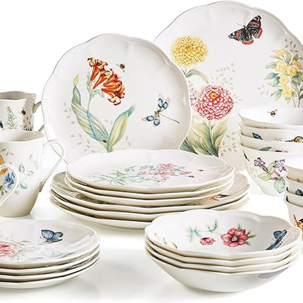Lenox 865075 Butterfly Meadow 28-Piece Dinnerware Set, White