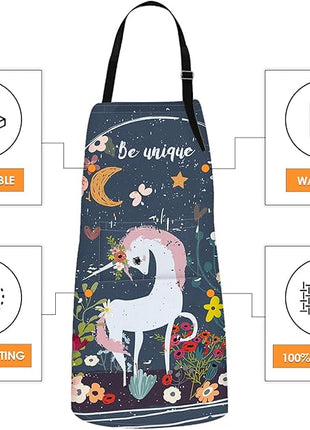 Britimes Apron Home Kitchen Cooking Baking Gardening for Women Men with Pockets Unicorn Be Floral Moon 32x28 inch