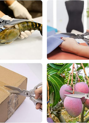 CGBE Kitchen Scissors, Multi-Purpose Kitchen Shears, Heavy Duty Dishwasher Safe Food Scissors for Chicken, Poultry, Fish, Meat & Herbs with Non-Slip Grips - Sliver