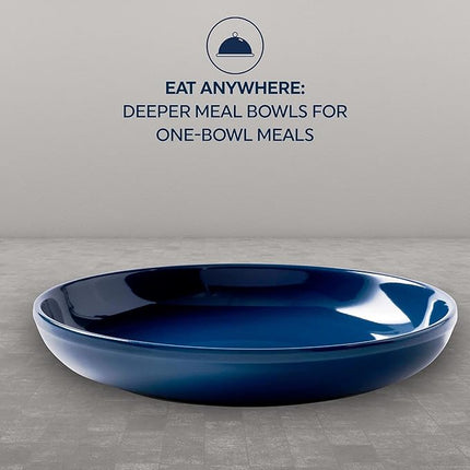 Corelle Stoneware 4-Pc Meal Bowl Set, Handcrafted Artisanal Double Bead Cereal Bowls, Solid Glaze Stoneware, 8-1/2-Inch Pasta Bowl Set, Oatmeal