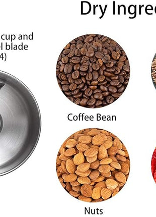 DR MILLS DM-7451 Electric Coffee Grinder, Coffee Bean Grinder Electric Dried Spice, Nut, Herb Grinder, Detachable Cup, Dishwashable, SUS304 Stainless Steel