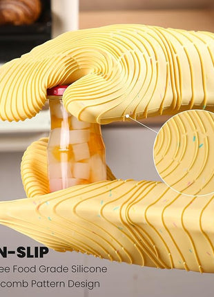 4 Pieces Oven Mitts and Pot Holders of Macaron Color Thickened Non-Slip Silicone Kitchen Gloves, Heat Resistant up to 500F, Essential for Kitchen Baking(makal-Huang)